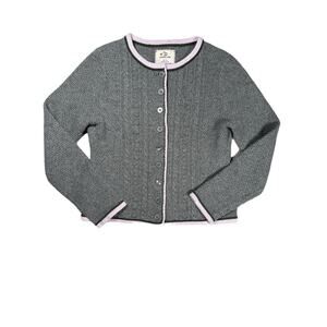 Donna Lane Knit Cardigan Womens Size Large Grey Pink Trim  Sweater Wool Blend